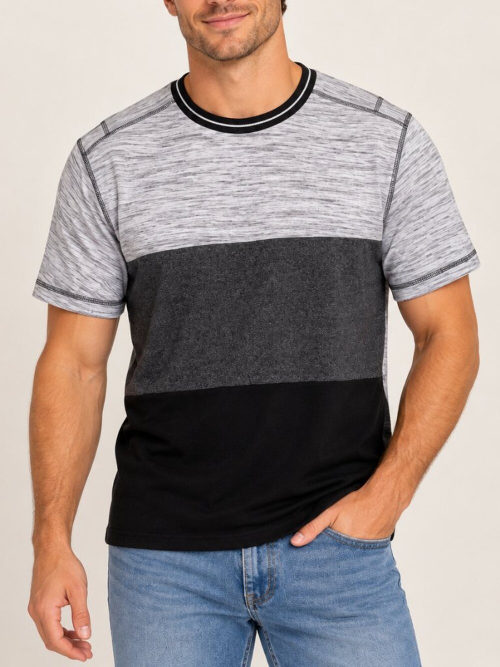 Distortion | Colorblock Grey T-Shirt - Picture 1 of 6